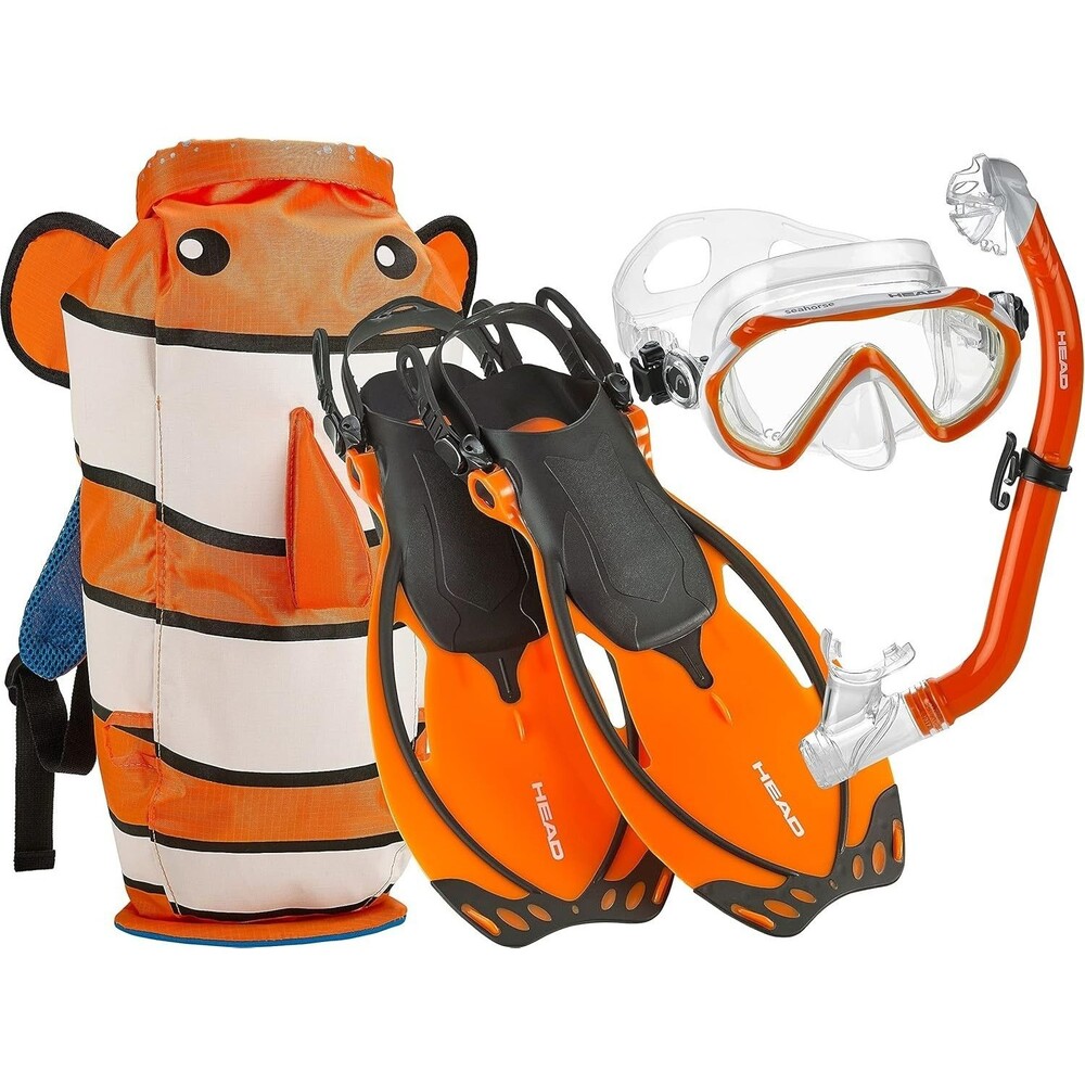 HEAD Kids Sea Pals Clownfish Snorkel Set LARGE/1-4 Mask Fins Snorkel Backpack